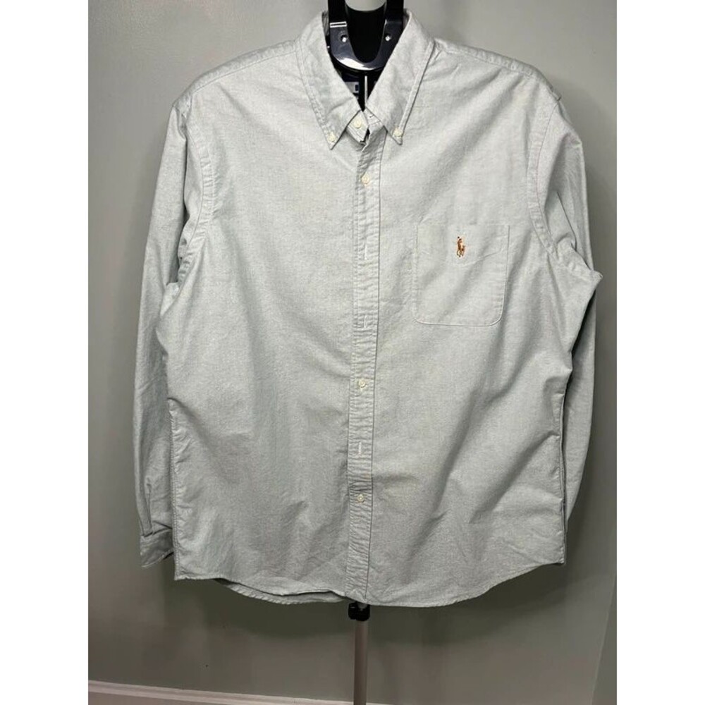 Ralph Lauren polo long sleeve, Oxford, button-down shirt, sage, green, XL